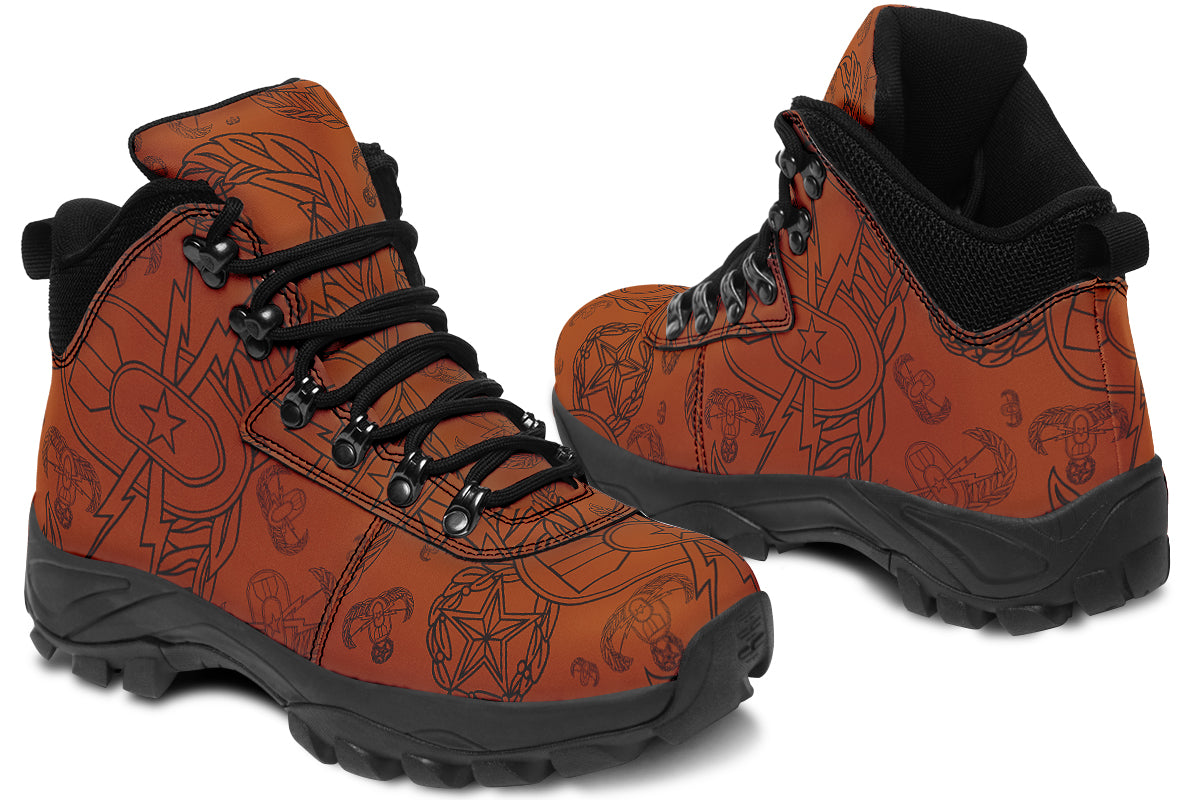 Print On Demand - Outdoor Boots - "EOD Mixed Badges" (Black on Orange)