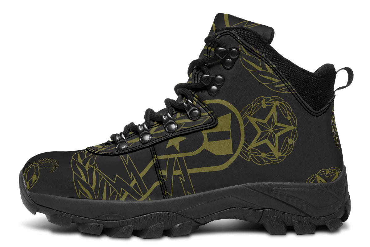 Print On Demand - Outdoor Boots - "EOD Badges x 3" (OD Green on Black)