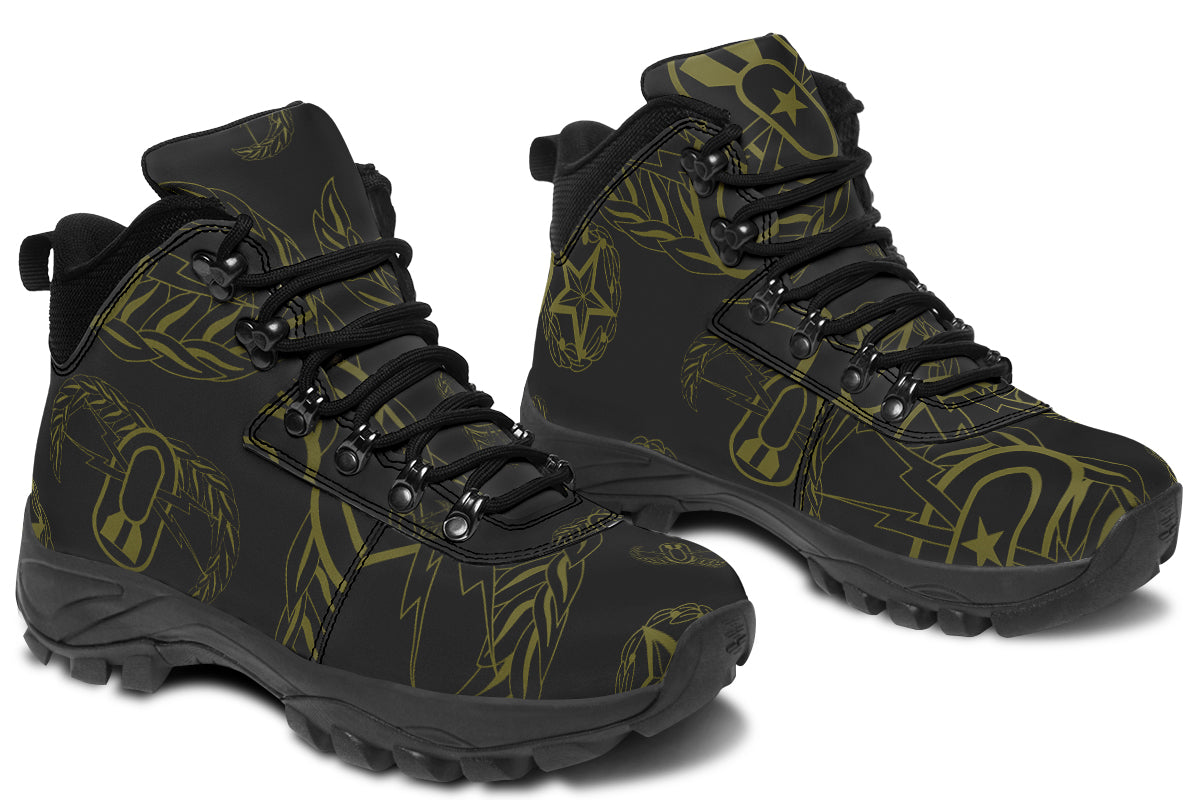 Print On Demand - Outdoor Boots - "EOD Badges x 3" (OD Green on Black)