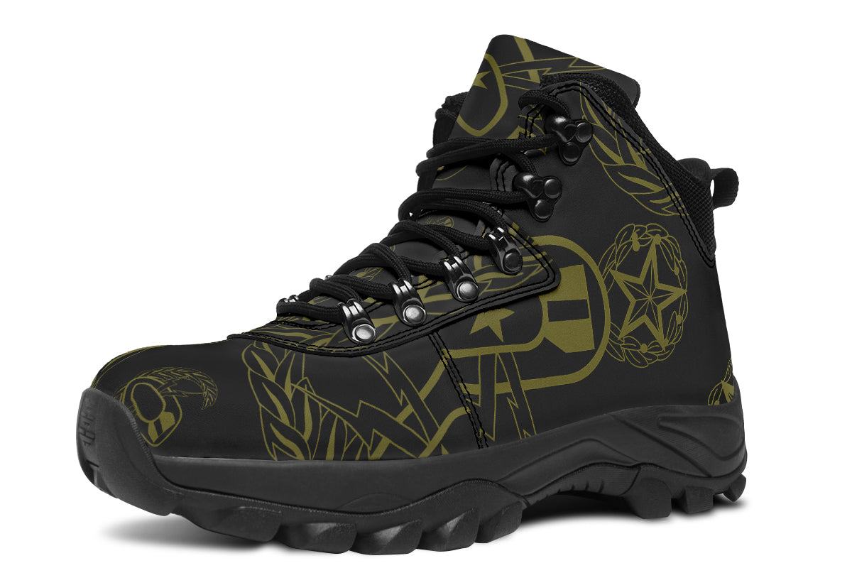 Print On Demand - Outdoor Boots - "EOD Badges x 3" (OD Green on Black)