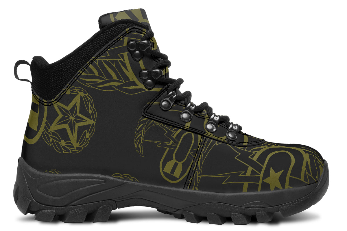 Print On Demand - Outdoor Boots - "EOD Badges x 3" (OD Green on Black)