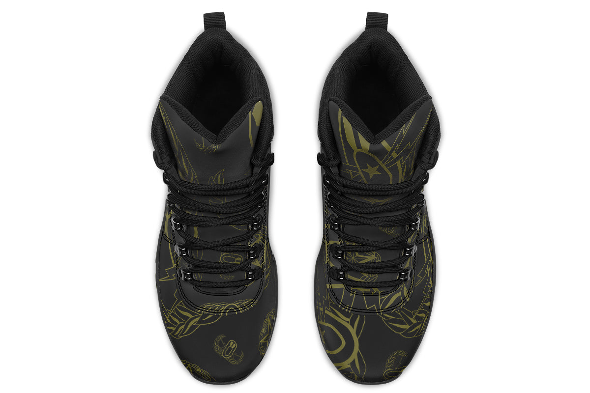 Print On Demand - Outdoor Boots - "EOD Badges x 3" (OD Green on Black)