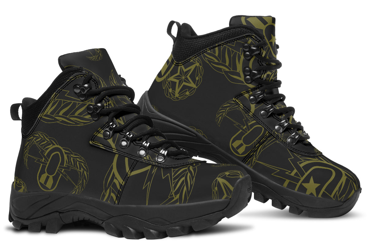 Print On Demand - Outdoor Boots - "EOD Badges x 3" (OD Green on Black)