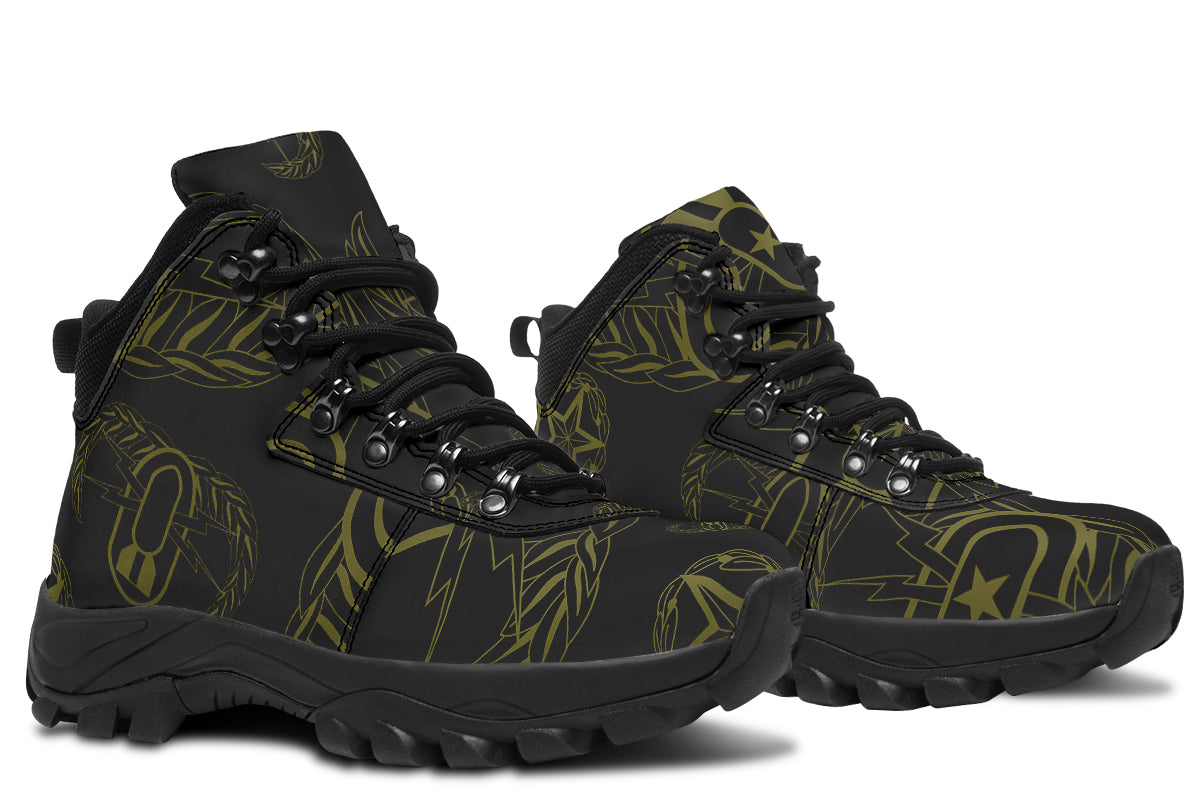 Print On Demand - Outdoor Boots - "EOD Badges x 3" (OD Green on Black)