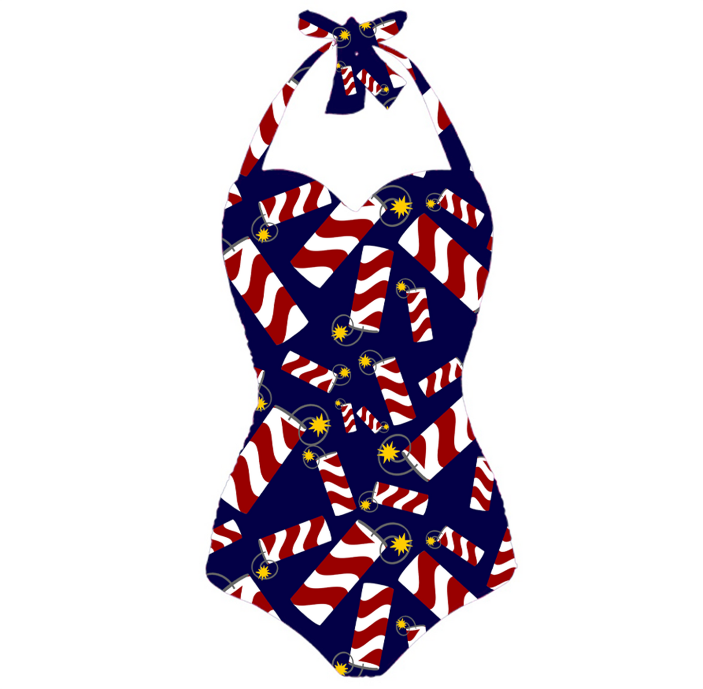 Women's Retro Halter One-Piece - "Fireworks"