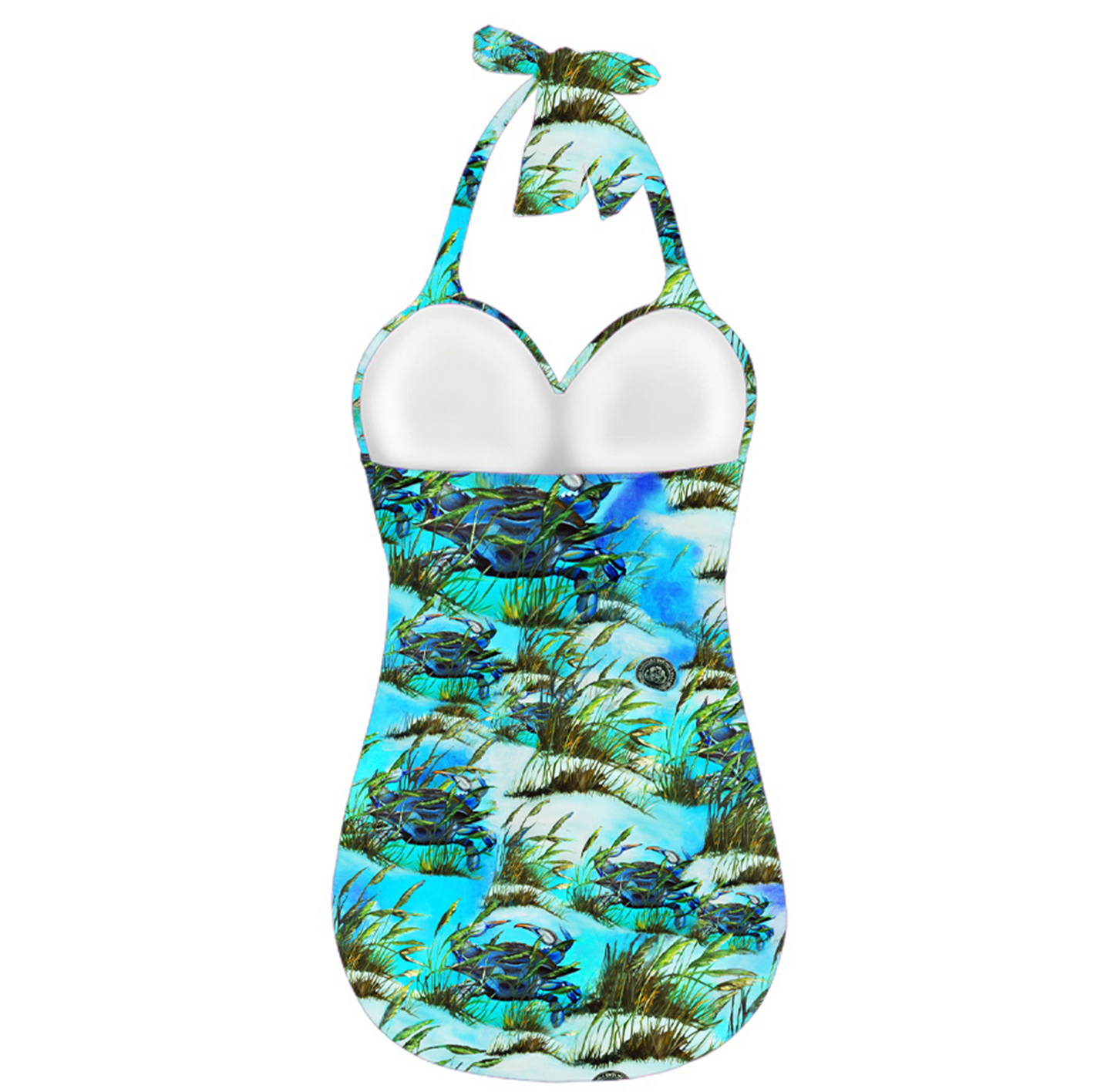 Women's Retro Halter One-Piece - "Crab Island Treasure"