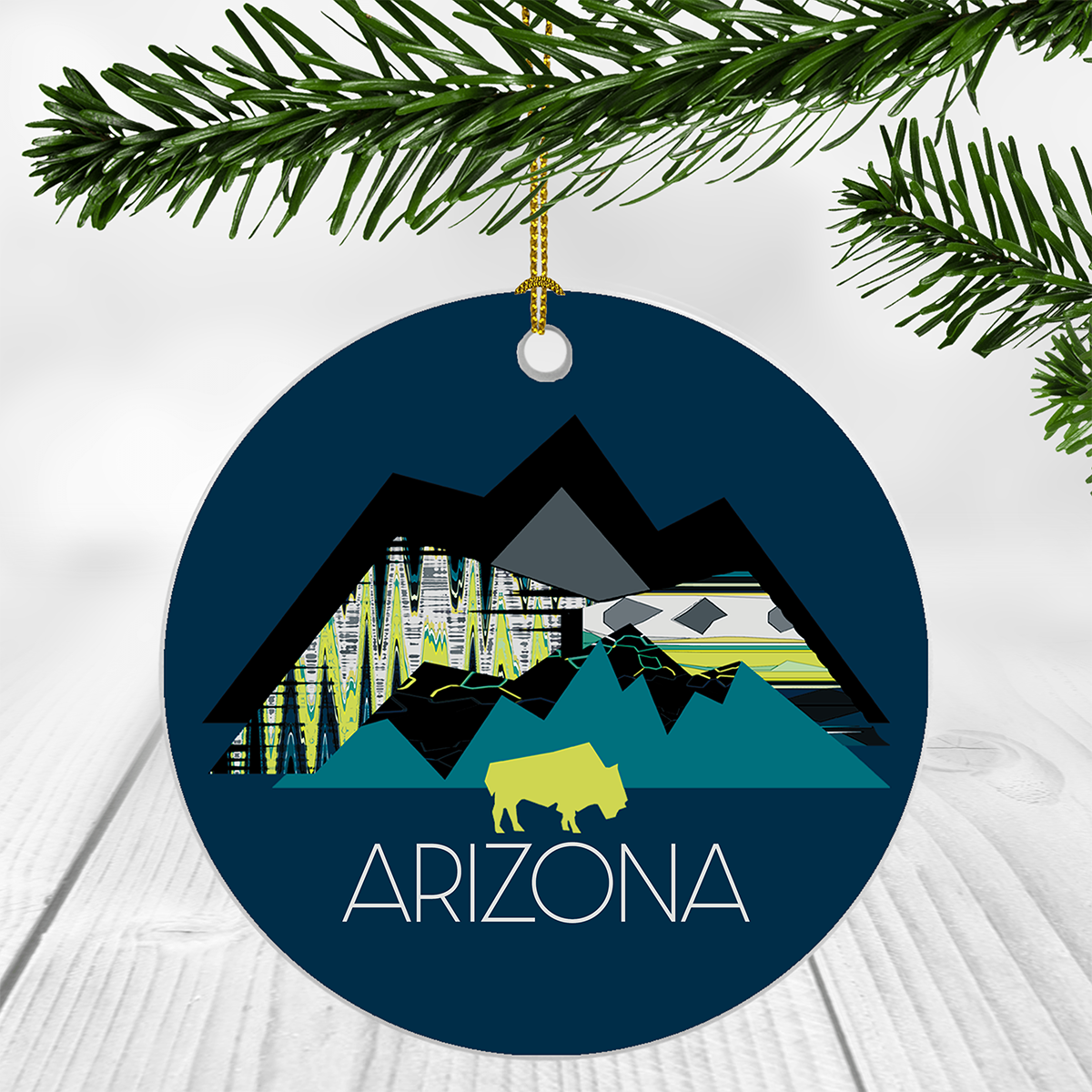 Pre-Order "Abstract Chartreuse Bison Mountain ARIZONA" Ornament