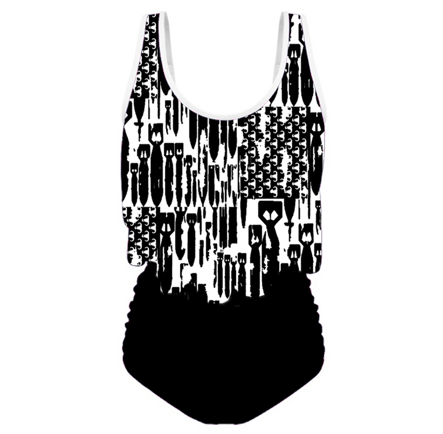 Women's Flowy Tankini - "EOD Bomb Flag" (Black on White)
