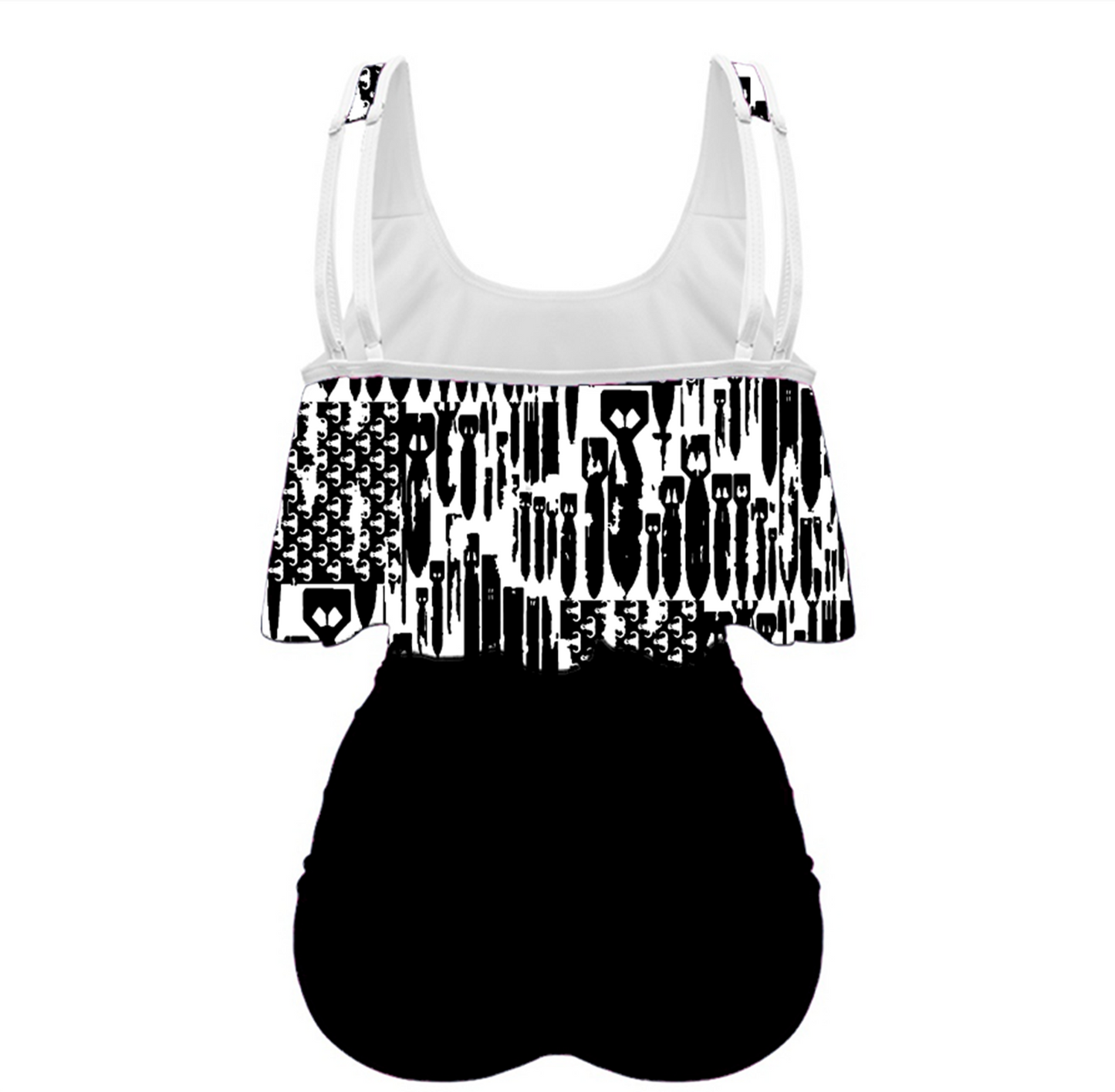 Women's Flowy Tankini - "EOD Bomb Flag" (Black on White)
