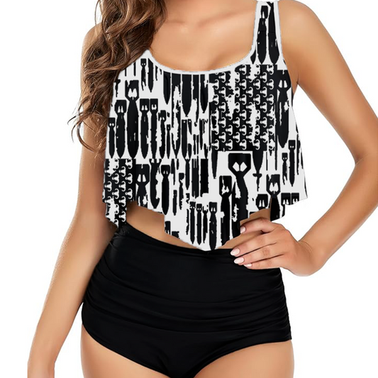 Women's Flowy Tankini - "EOD Bomb Flag" (Black on White)