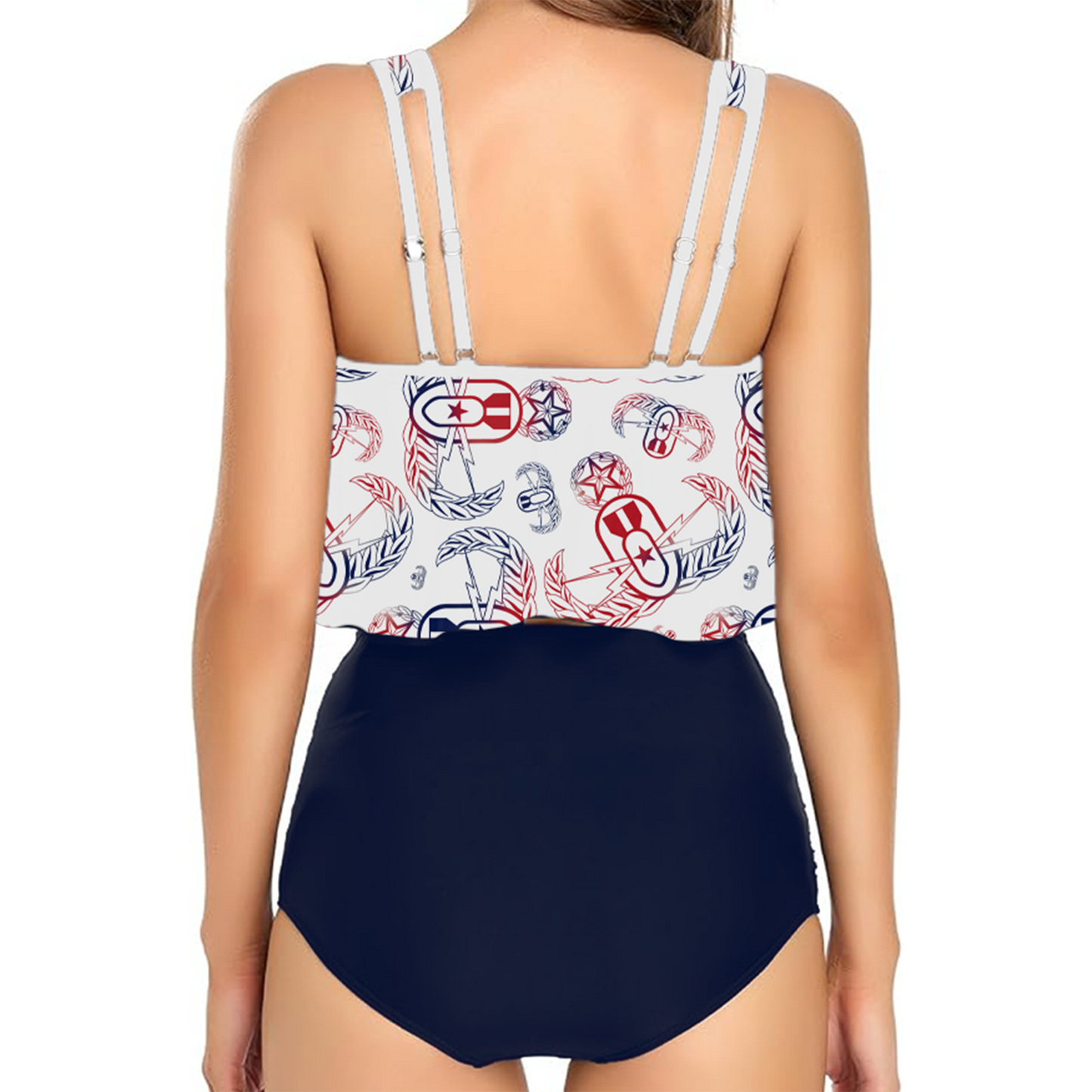 Women's Flowy Tankini - "EOD Badges X 3" (Red, White, & Blue)
