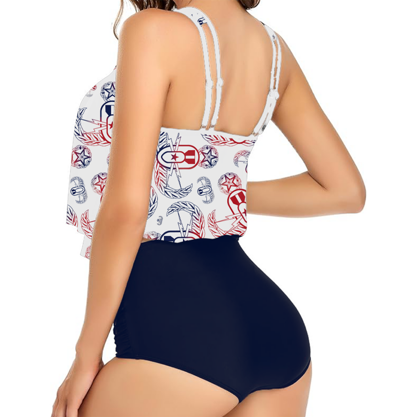 Women's Flowy Tankini - "EOD Badges X 3" (Red, White, & Blue)