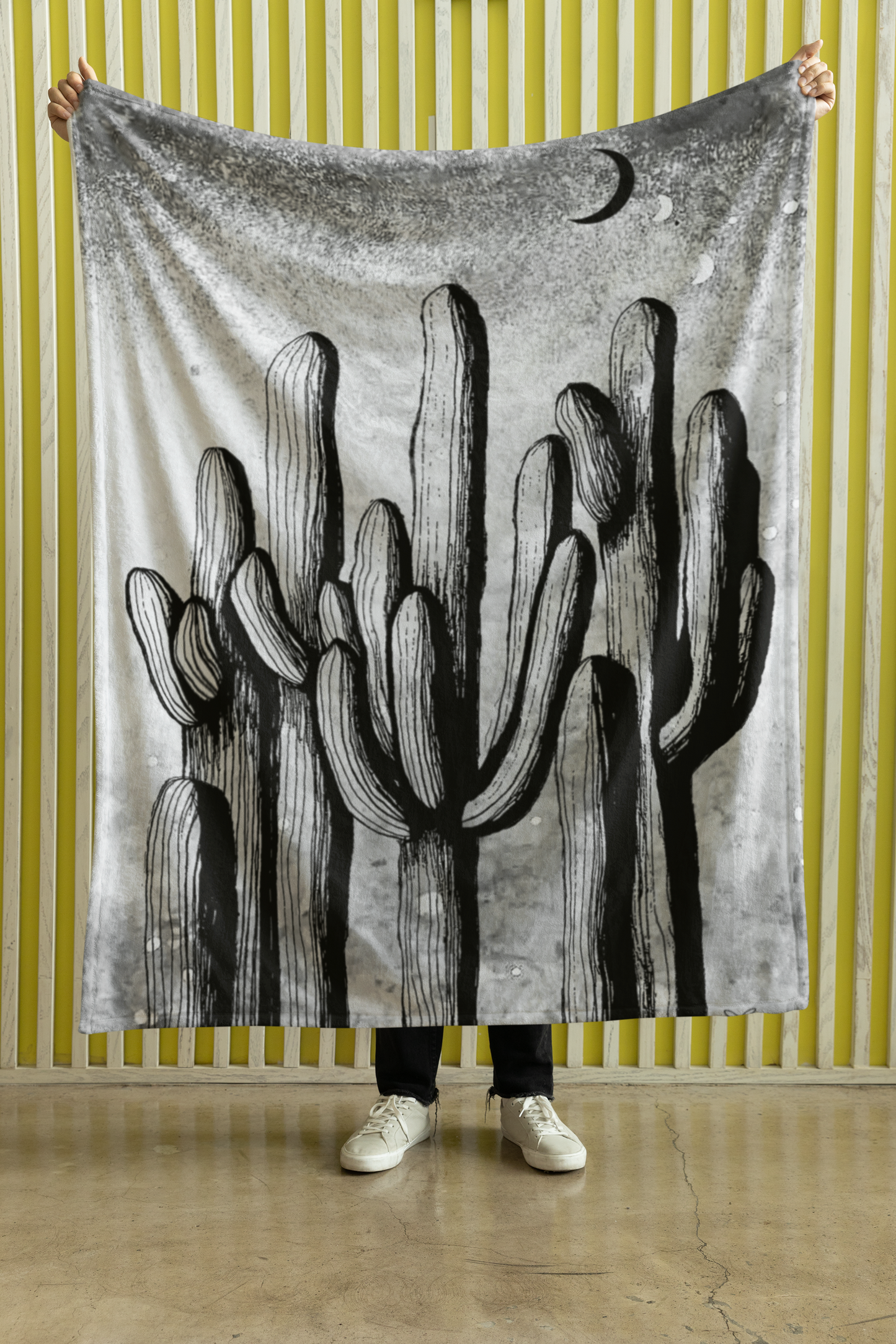 "Saguaro Forest Under the Moon" Plush Throw Blanket