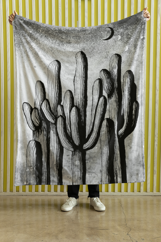 "Saguaro Forest Under the Moon" Plush Throw Blanket