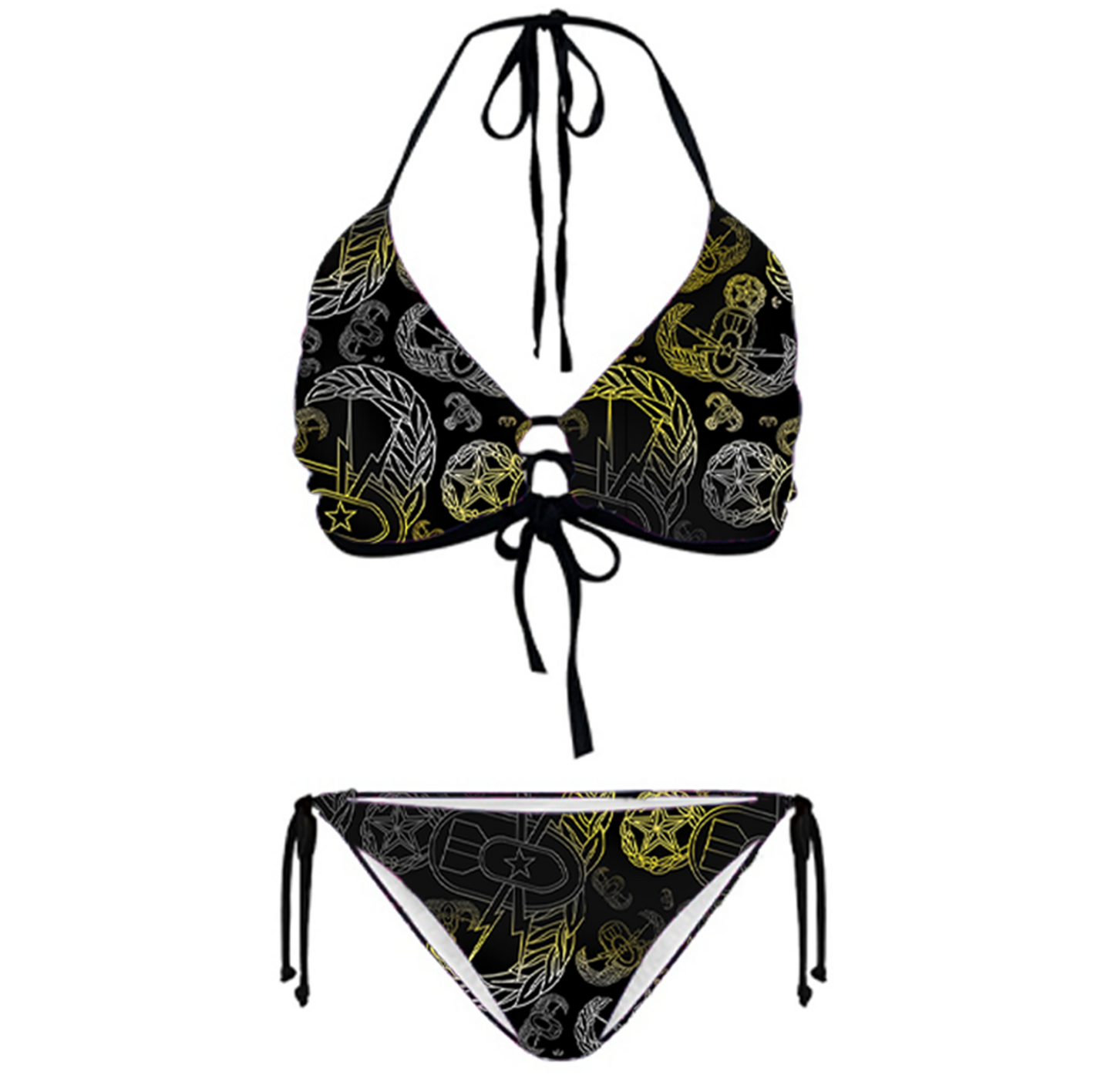 Women's Keyhole String Bikini - "EOD Mixed Badges" (Faded Yellow)