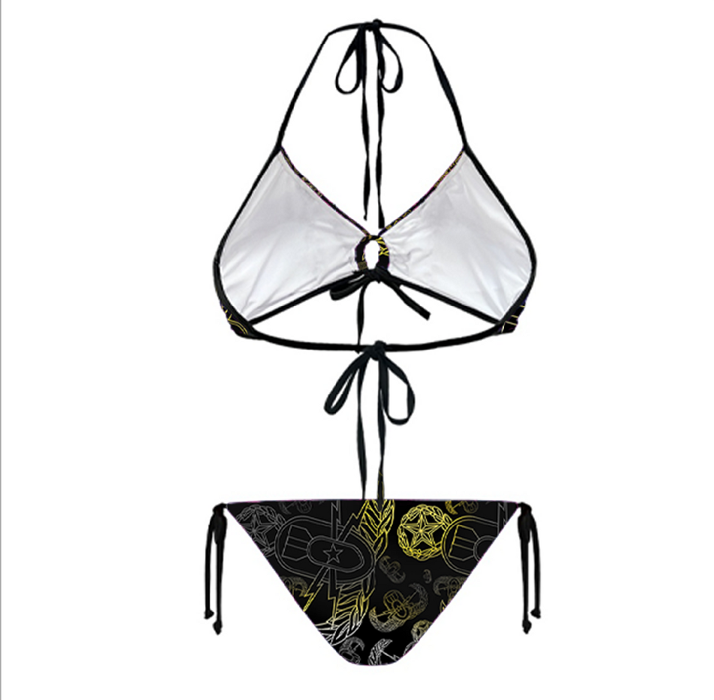 Women's Keyhole String Bikini - "EOD Mixed Badges" (Faded Yellow)