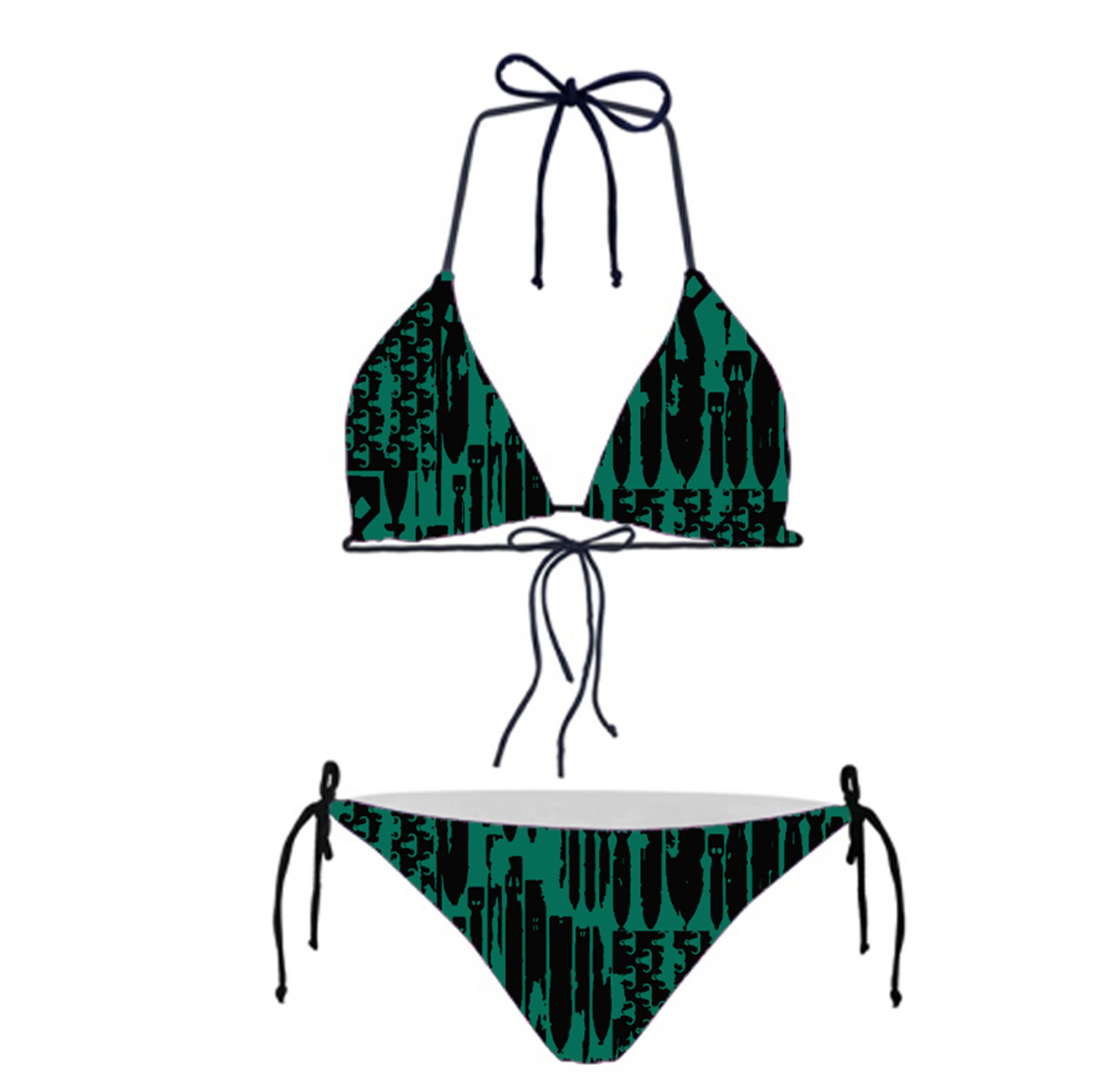 Women's String Bikini Style 2 - "EOD Bomb Flag" (Black on Green)