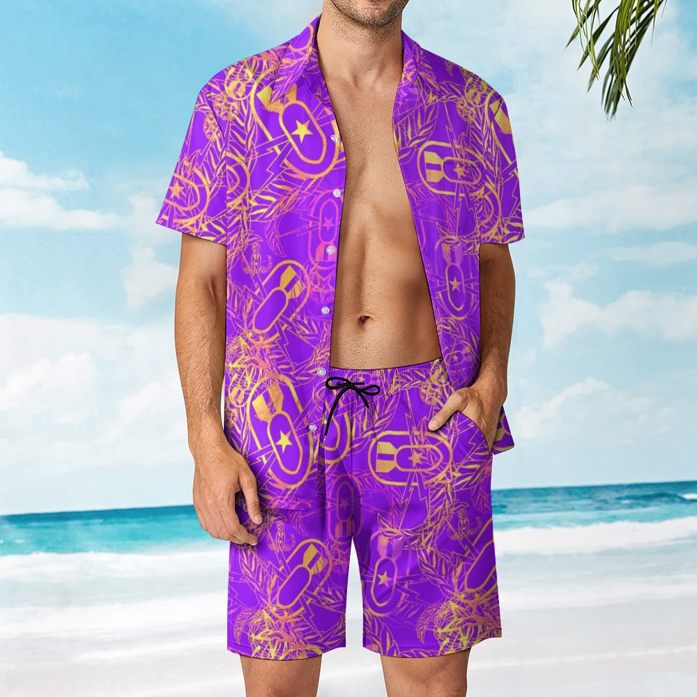 Leisure Beach Suit - "It's 5 o'clock Somewhere" (Yellow on Purple)