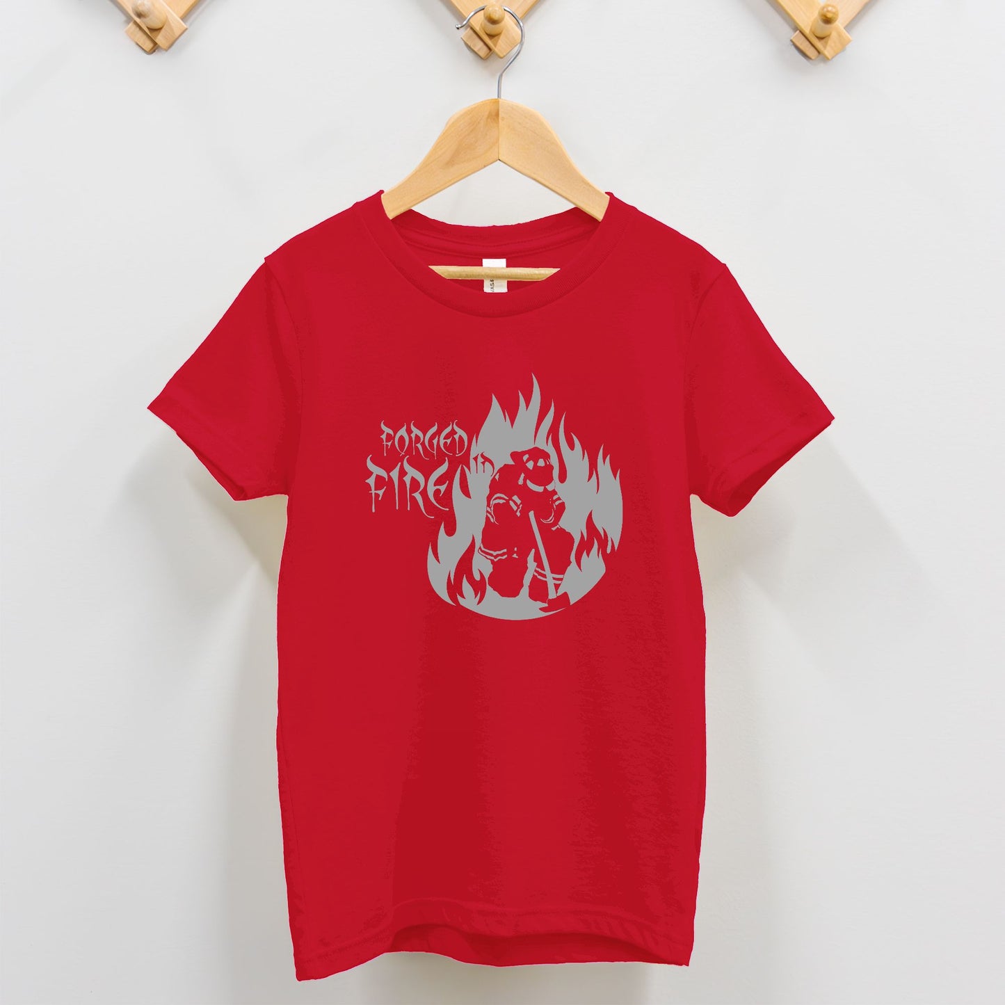 Toddler T-shirt - "Forged in Fire" (Grey on Red)