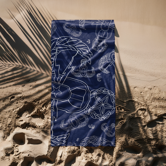 Beach Towel - "EOD Mixed Badges" White on Navy