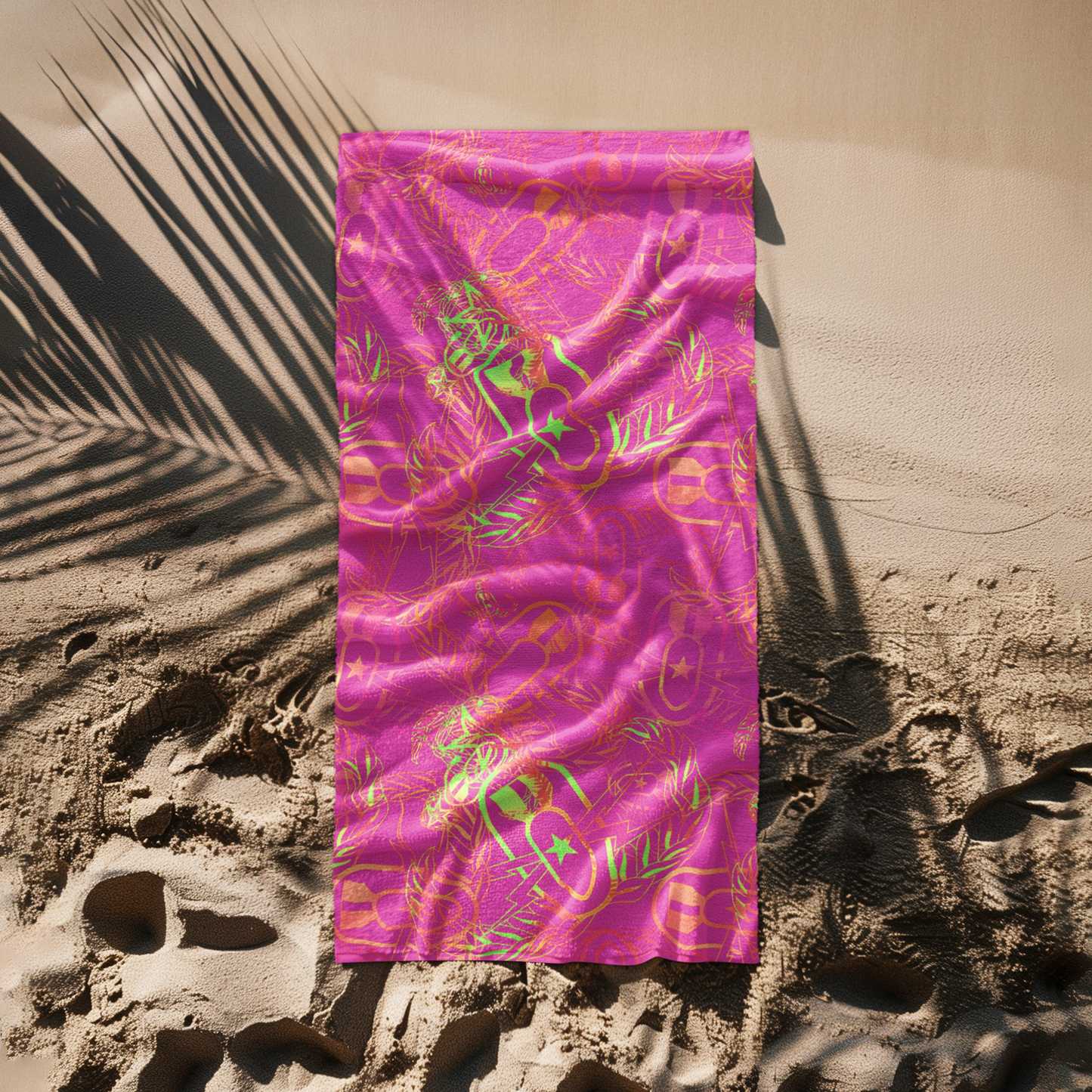 Beach Towel - "It's 5 o'clock Somewhere" Neon Pink