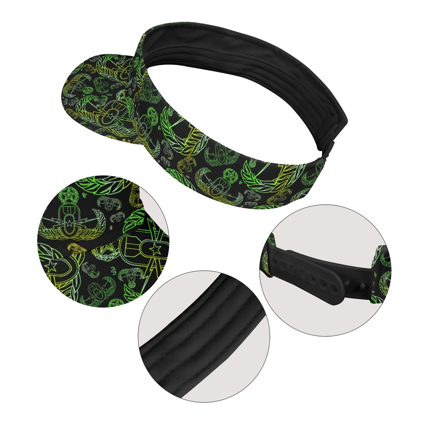 Sports Visor - "EOD Mixed Badges" (Lemon Lime on Black)