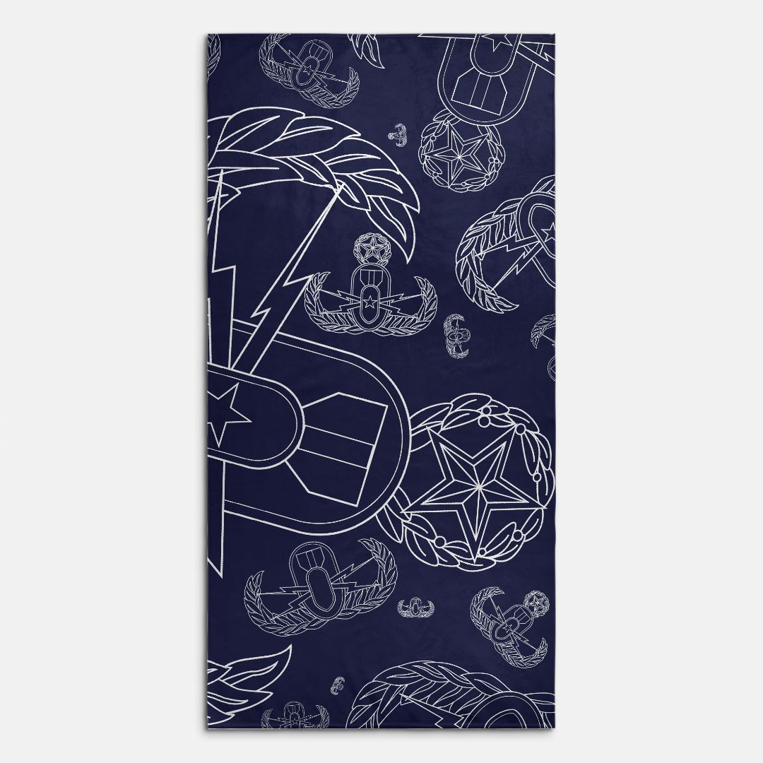 Beach Towel - "EOD Mixed Badges" White on Navy