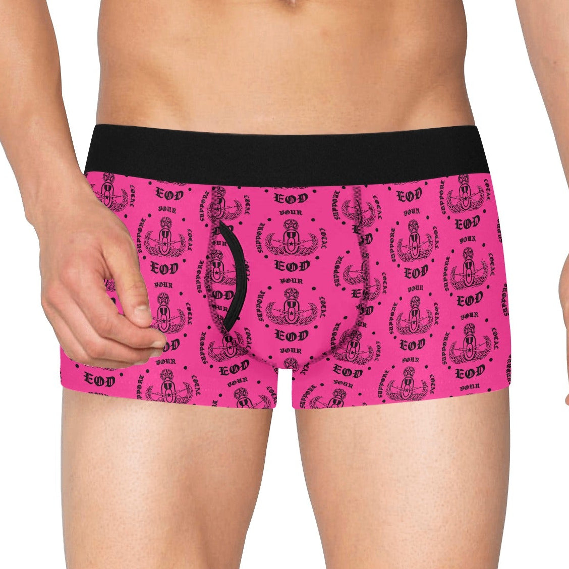 Men's Boxer Briefs with Fly - "Support Your Local EOD" (Pink)