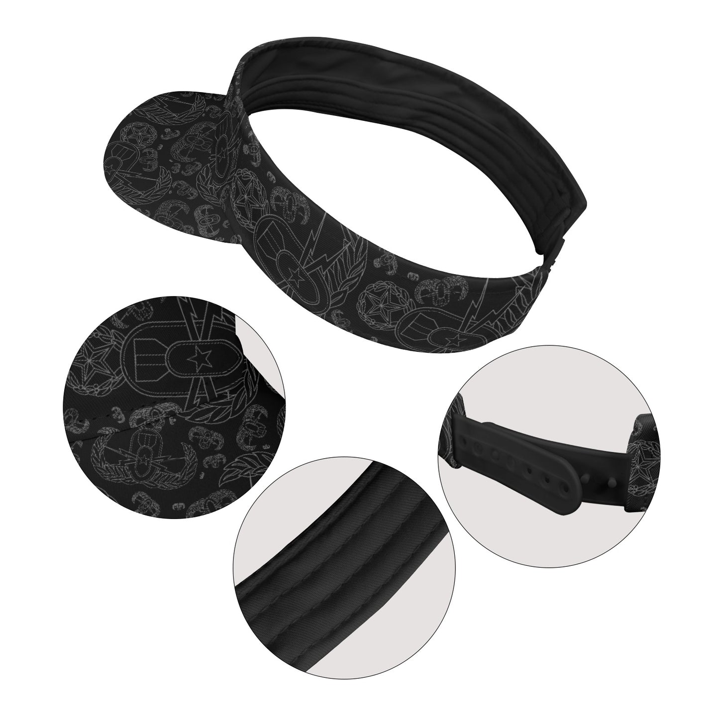 Sports Visor - "EOD Mixed Badges" (Grey on Black)