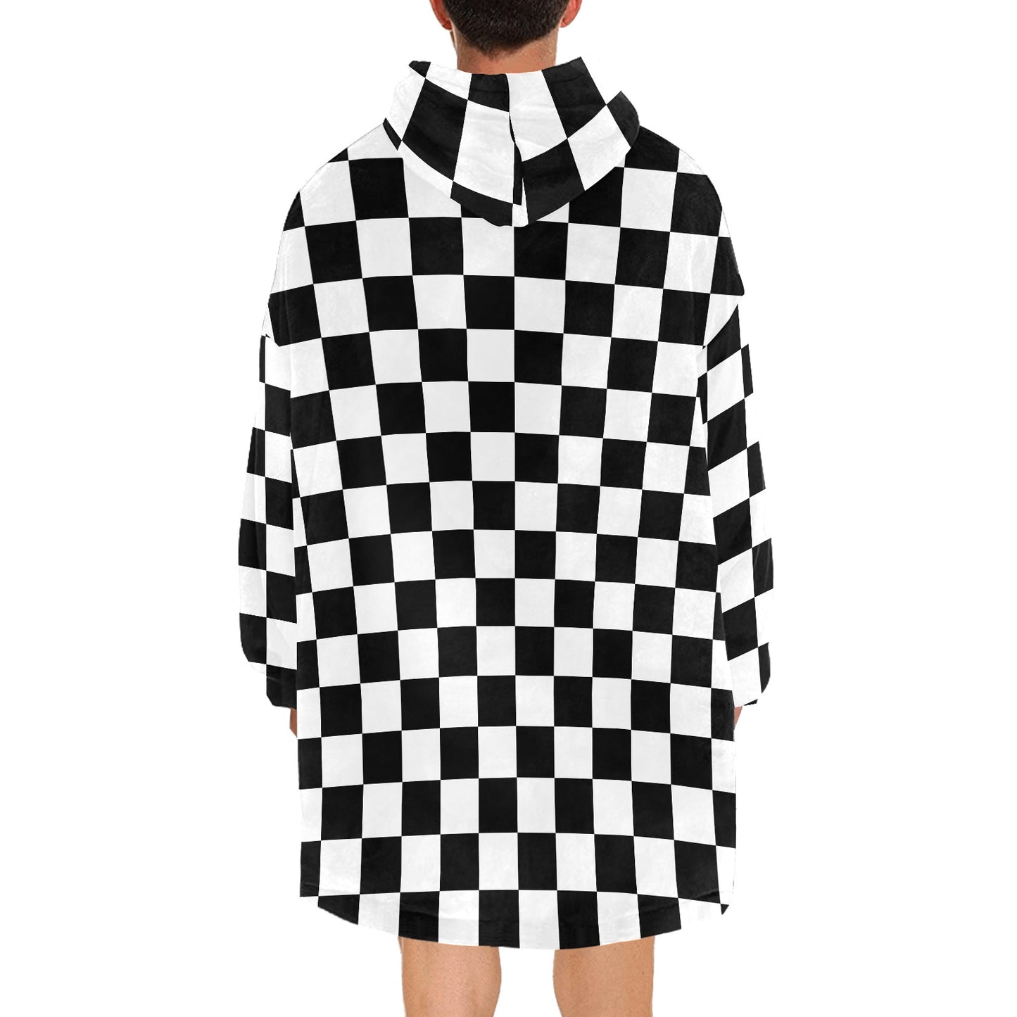 Oversized Sherpa Hooded Blanket (Adult) - "Checkered Flag"