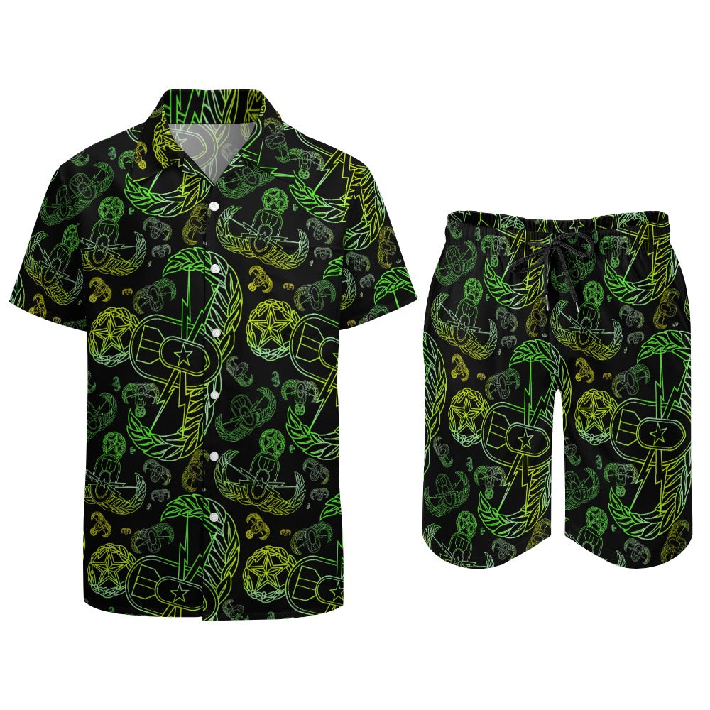 Leisure Beach Suit - "EOD Mixed Badges" (Lemon Lime on Black)