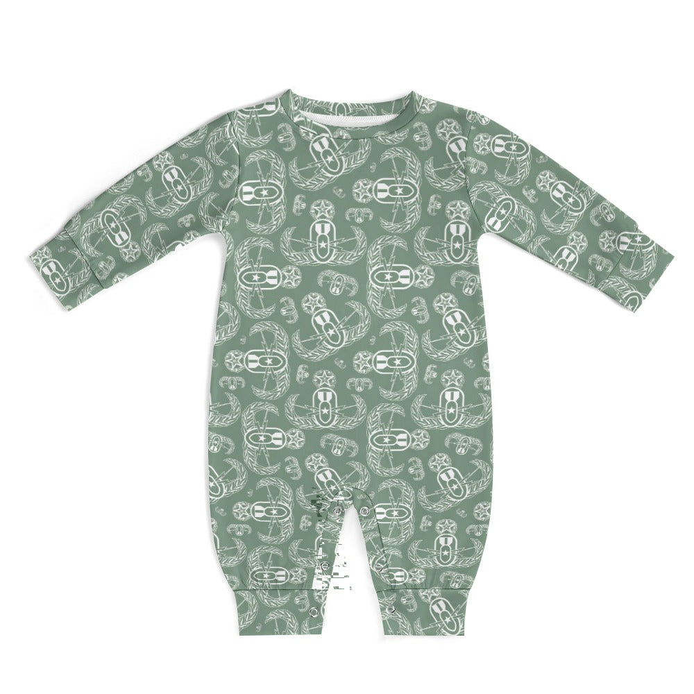 Baby Romper - "EOD Badges X 3" (White on Sage)