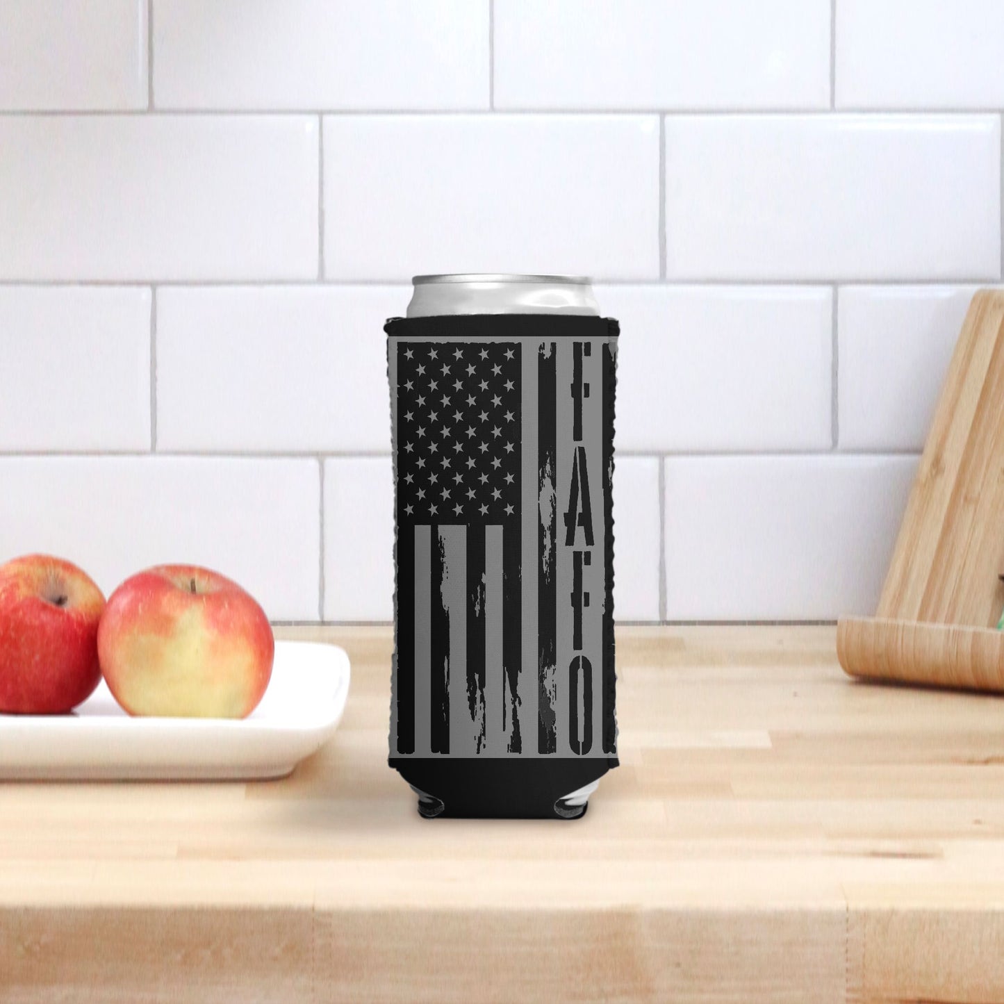 Print On Demand - Slim Can Cooler - "FAFO American Flag" (Vertical Grey)
