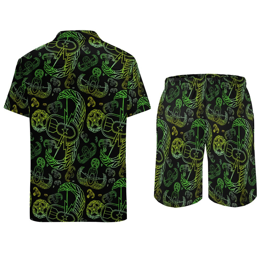 Leisure Beach Suit - "EOD Mixed Badges" (Lemon Lime on Black)