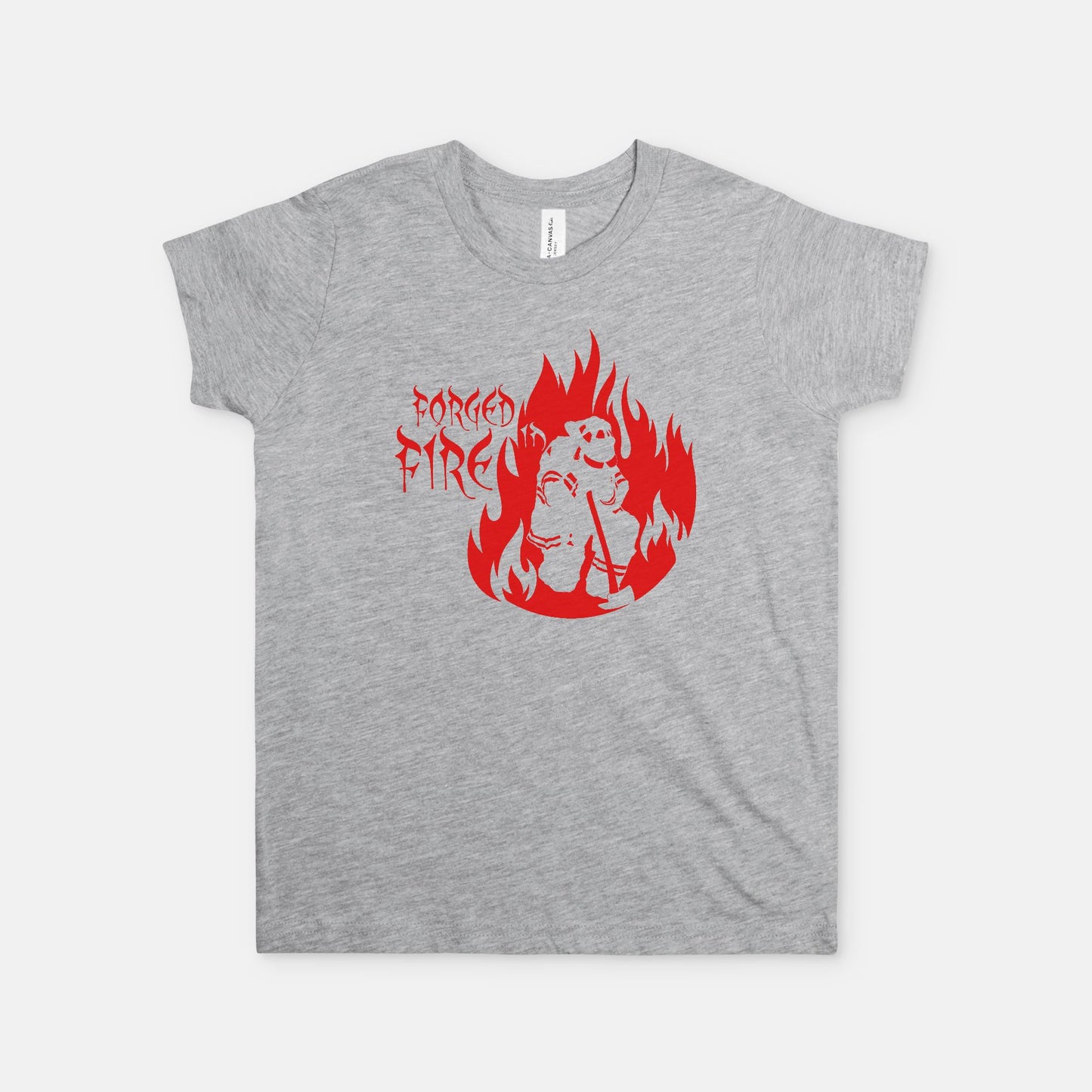 Youth T-shirt - "Forged in Fire" (Red on Grey)