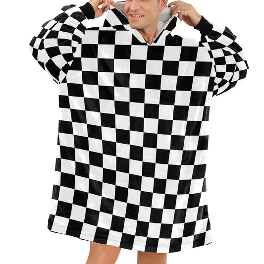 Oversized Sherpa Hooded Blanket (Adult) - "Checkered Flag"