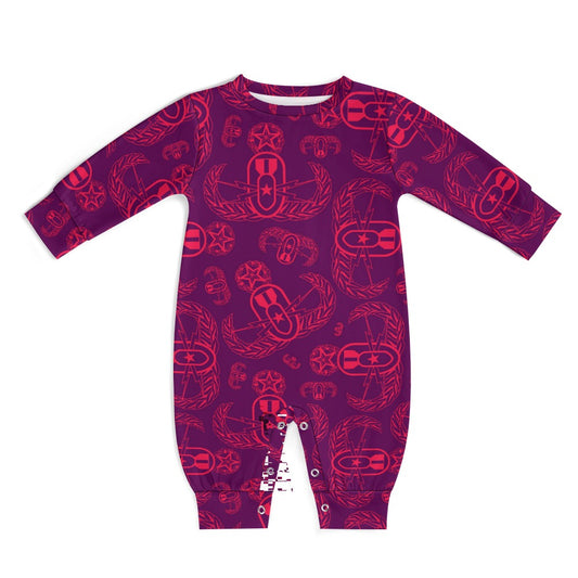 Baby Romper - "EOD Badges X 3" (Coral on Maroon)