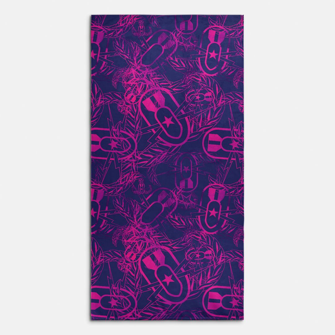 Beach Towel - "It's 5 o'clock Somewhere" Pink on Purple