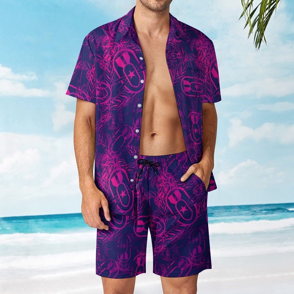 Leisure Beach Suit - "It's 5 o'clock Somewhere" (Pink on Purple)