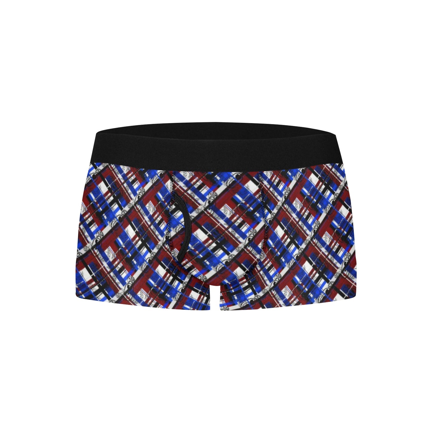 Men's Boxer Briefs with Fly - "EOD Flannel Plaid" (Red, White, & Blue)
