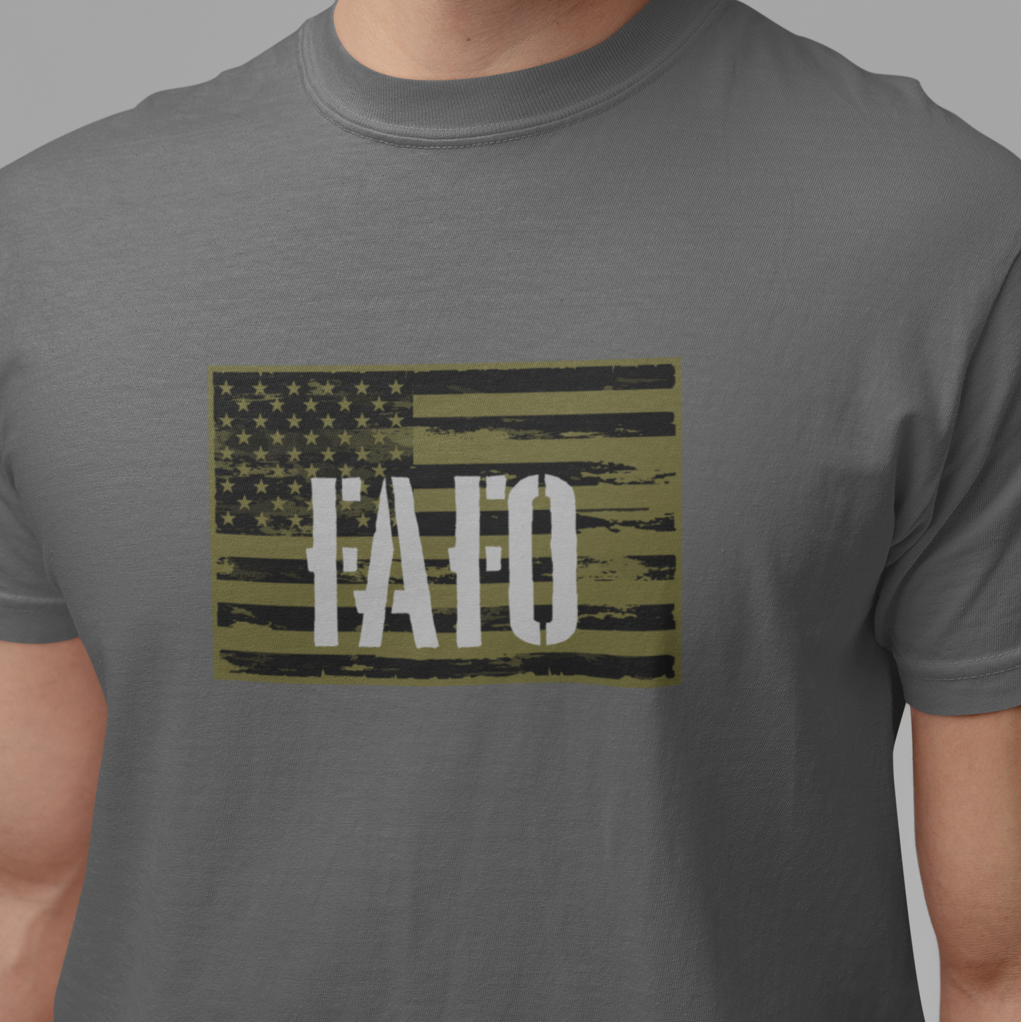 Comfort T-shirt - "FAFO American Flag" (Olive)
