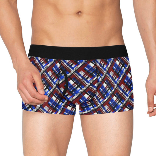 Men's Boxer Briefs with Fly - "EOD Flannel Plaid" (Red, White, & Blue)