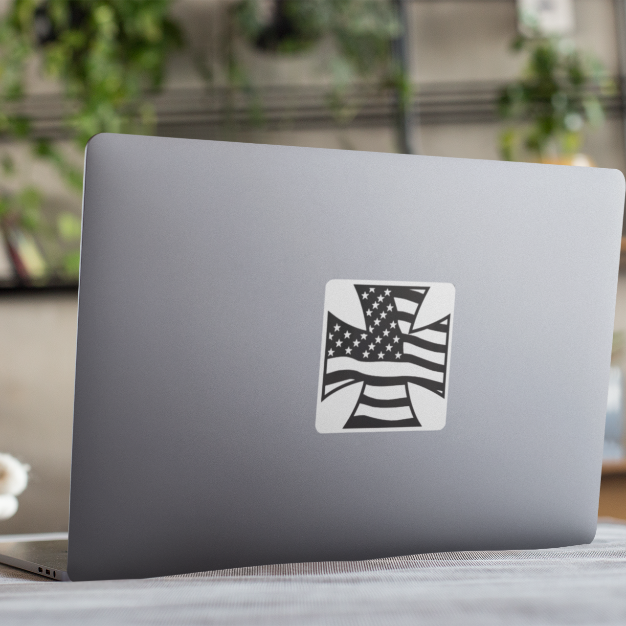 Vinyl Sticker/Decal - "American Flag Iron Cross"