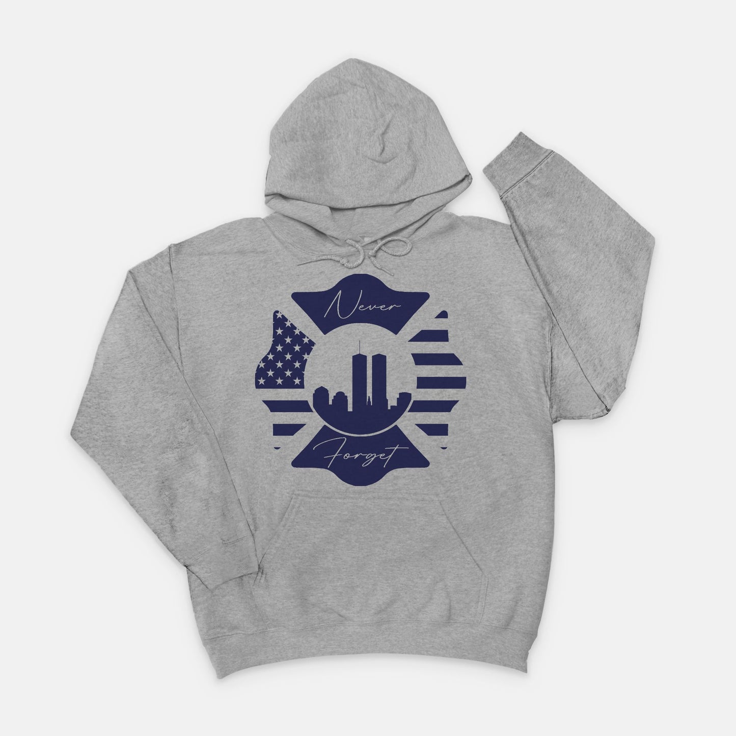 Hoodie - "Never Forget" (Navy on Grey)