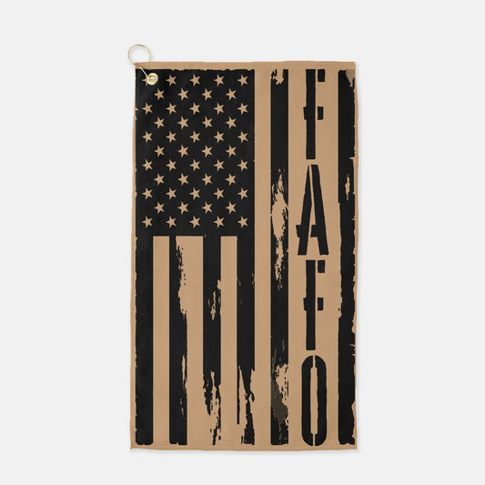 Golf Towel - "FAFO American Flag" (Vertical Tan)