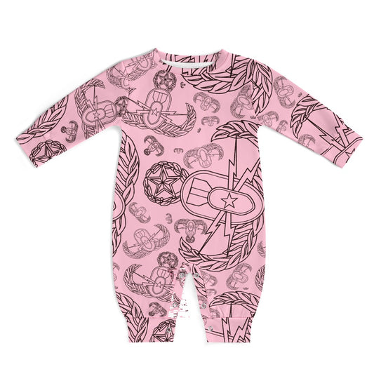 Baby Romper - "EOD Mixed Badges" (Black on Baby Pink)