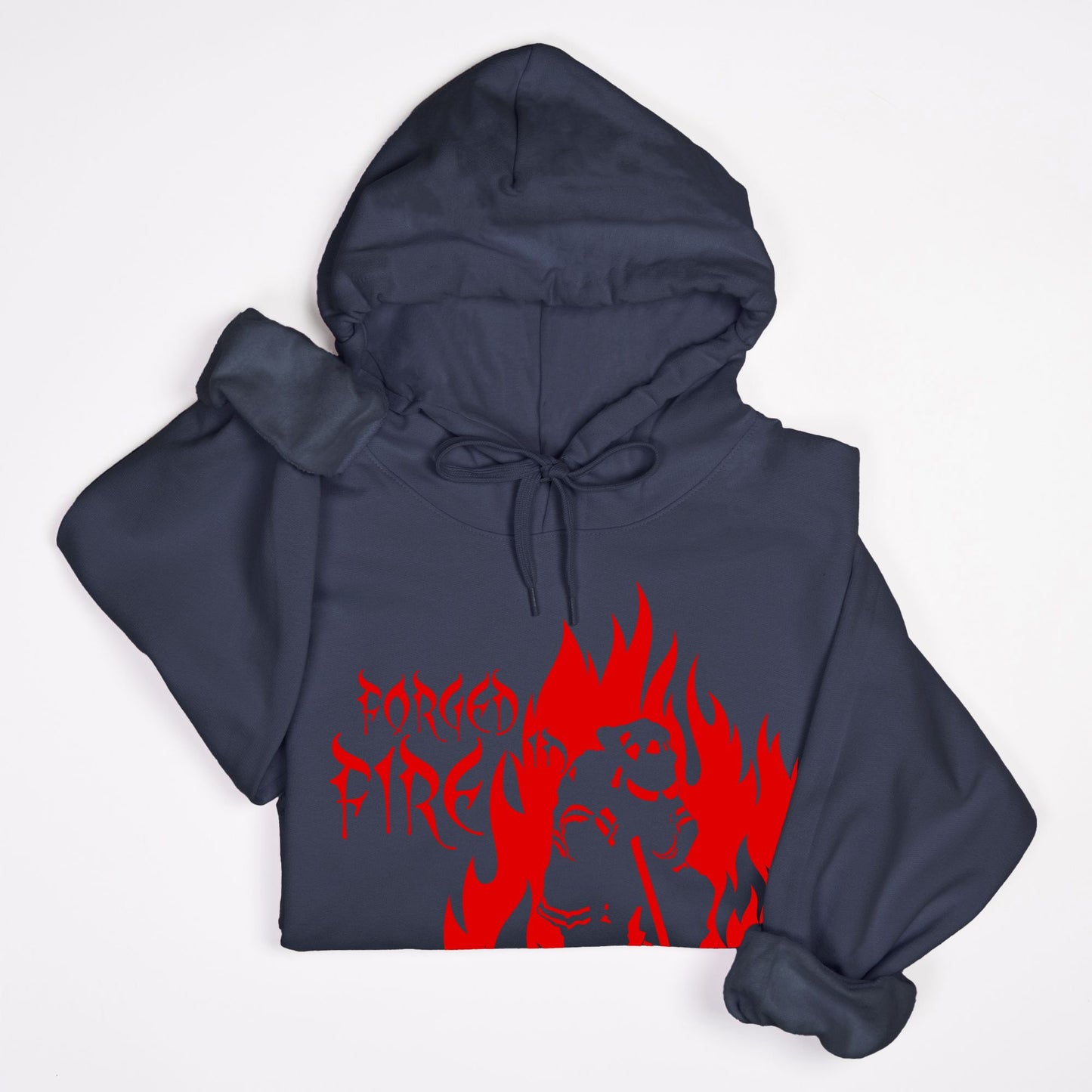 Hoodie - "Forged in Fire" (Red on Navy)