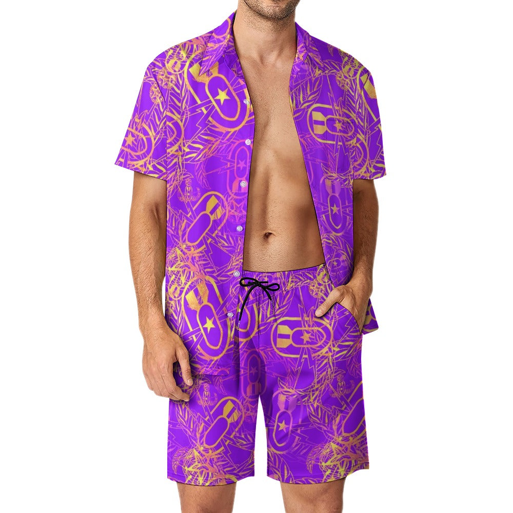Leisure Beach Suit - "It's 5 o'clock Somewhere" (Yellow on Purple)