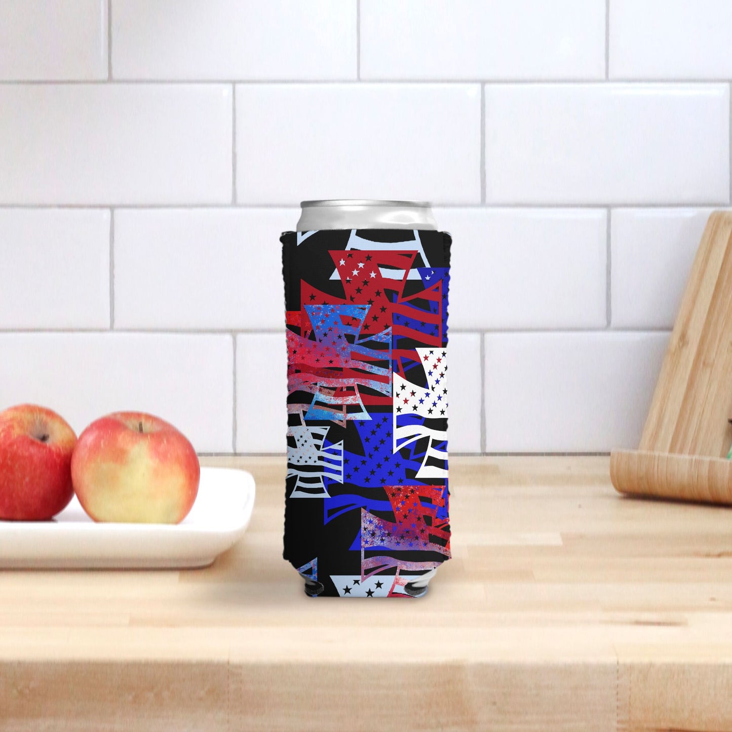 Print On Demand - Slim Can Cooler - "American Iron Cross Graffiti" (RWB)