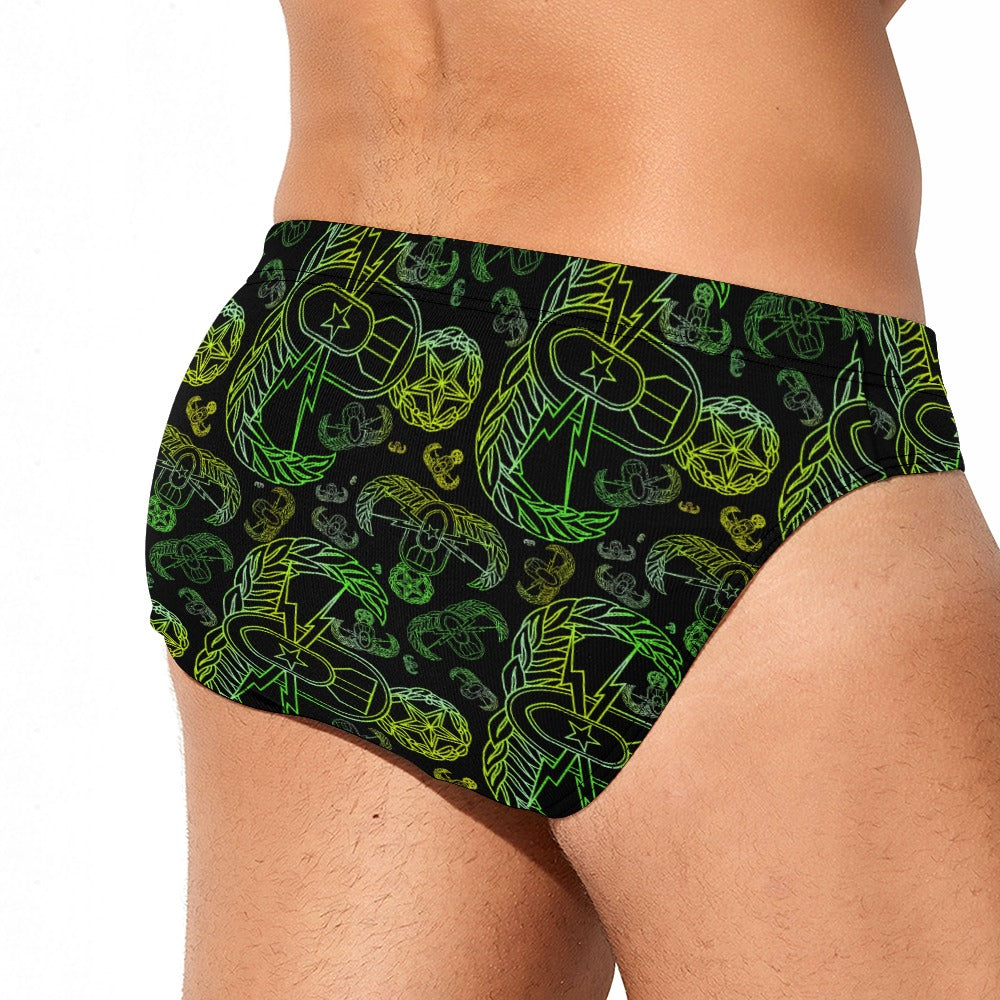 Men's Swim Briefs - "Mixed EOD Badges" (Lemon Lime)